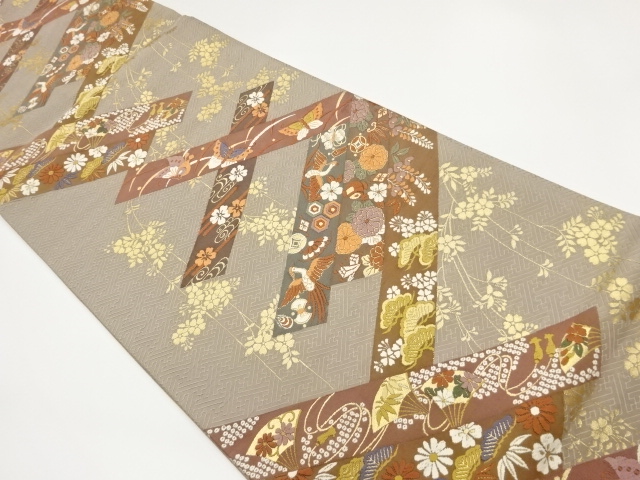 JAPANESE FUKURO OBI / WOVEN FLOWER & BIRD